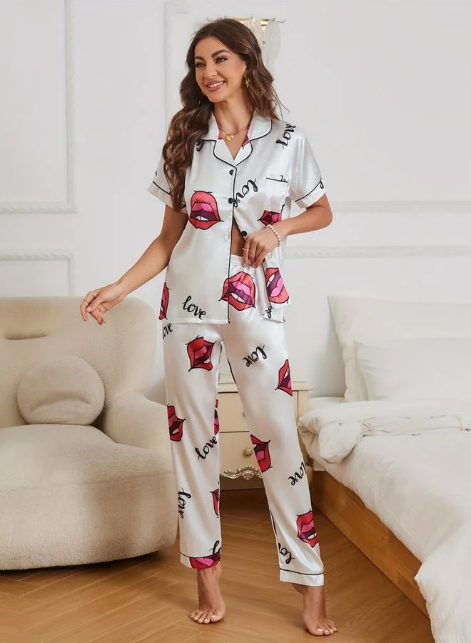 Take Two Women Graphic Print Short Sleeve Shirt and Pyjama Set